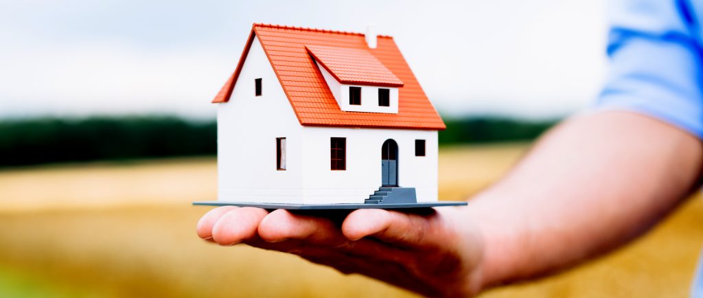 A person holding a miniature home in their hand.